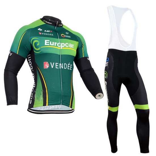 2014 Maillot Europcar Tirantes Mangas Largas Negro Y verde